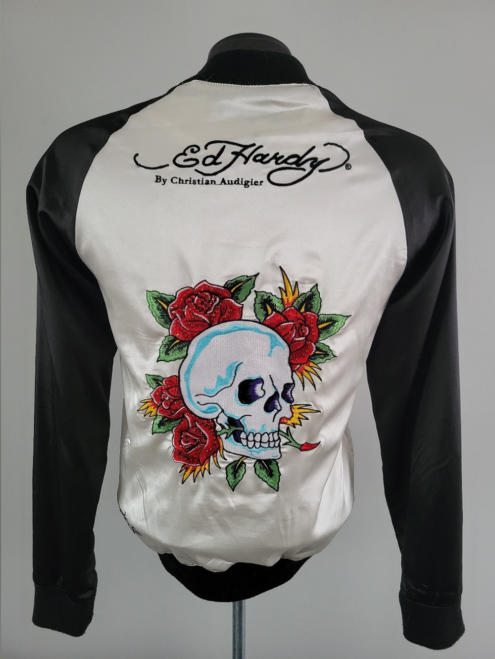 Ed Hardy by Christian Audigier Women’s Skull Embroidery Sukajan Jacket Size XS